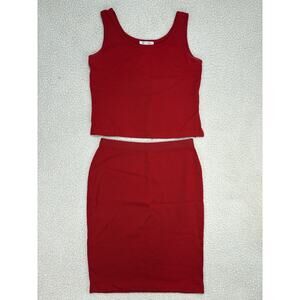 St. John Collection 2 Piece Knit Skirt Set Tank Top Red Size 8 / S Knit Outfit
